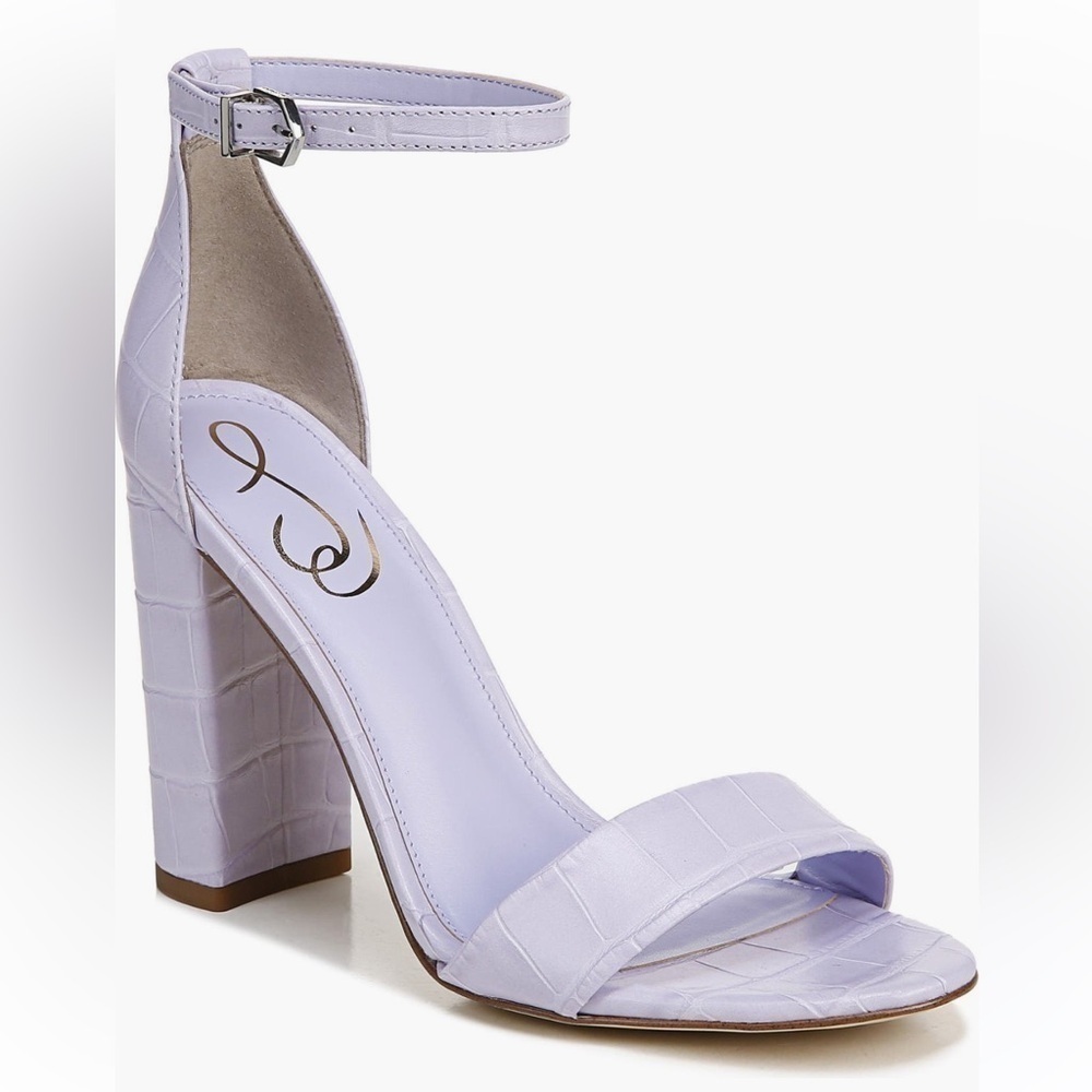 New Sam Edelman Leather Yaro Ankle Strap Block Heel Sandals in Misty Lilac